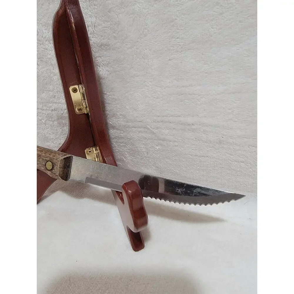 Vintage Serrated Steak Knife with wood handle and brass pins